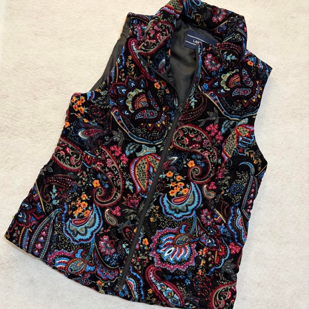 Lands' End Paisley Print Insulation Down Puffer Vest Jacket - Women's Size M